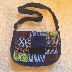 Y2K Velvet Patchwork Shoulder Bag - Multicolor